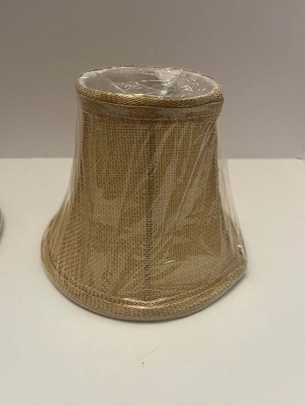 Set of 2 Tan Burlap Bell Candelabra Clip-On Lamp Shades